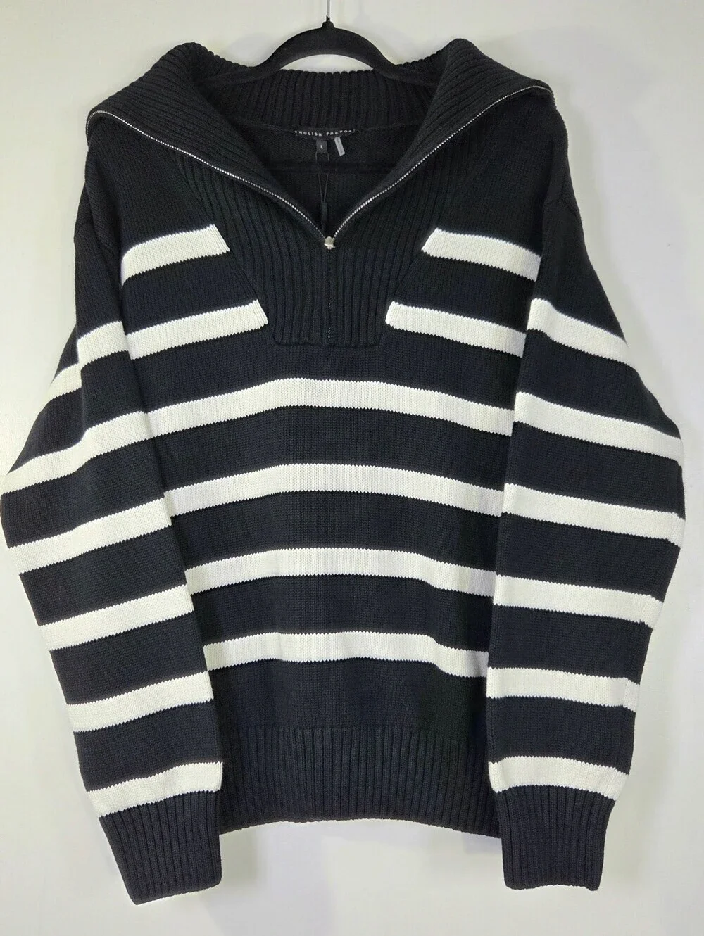 NWT ENGLISH FACTORY STRIPED KNIT HALF ZIP PULLOVER SWEATER.